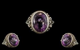 Ladies - Vintage and Attractive 19th Century Style Sterling Silver - Single Stone Amethyst Set