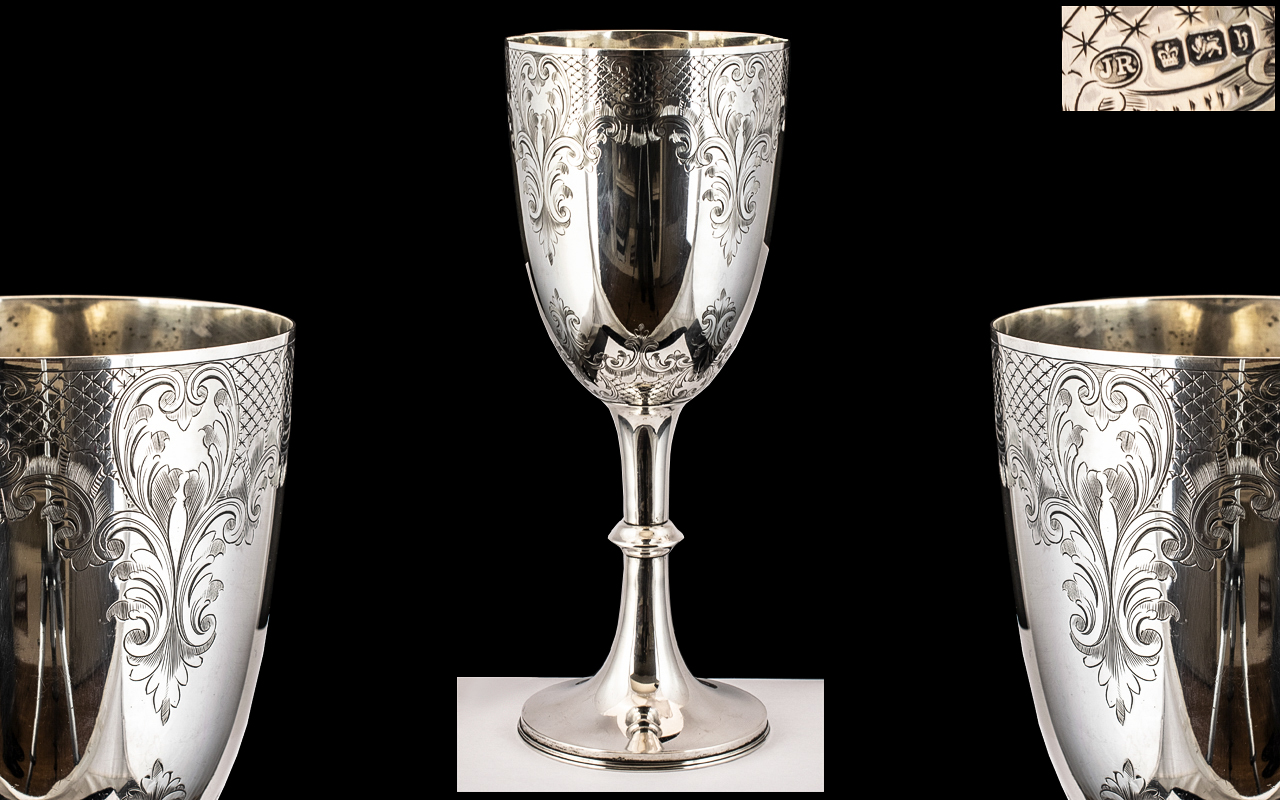 Late Victorian Period Large and Impressive Sterling Silver Chalice by John Round,