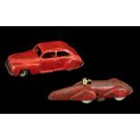 Unusual Key Wind Tinplate Vintage Racing Car with driver in red livery; no maker's marks,