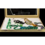 Glass Lidded Jewellery Case with Quality Jewellery, comprising seven necklaces of beads,crystals,