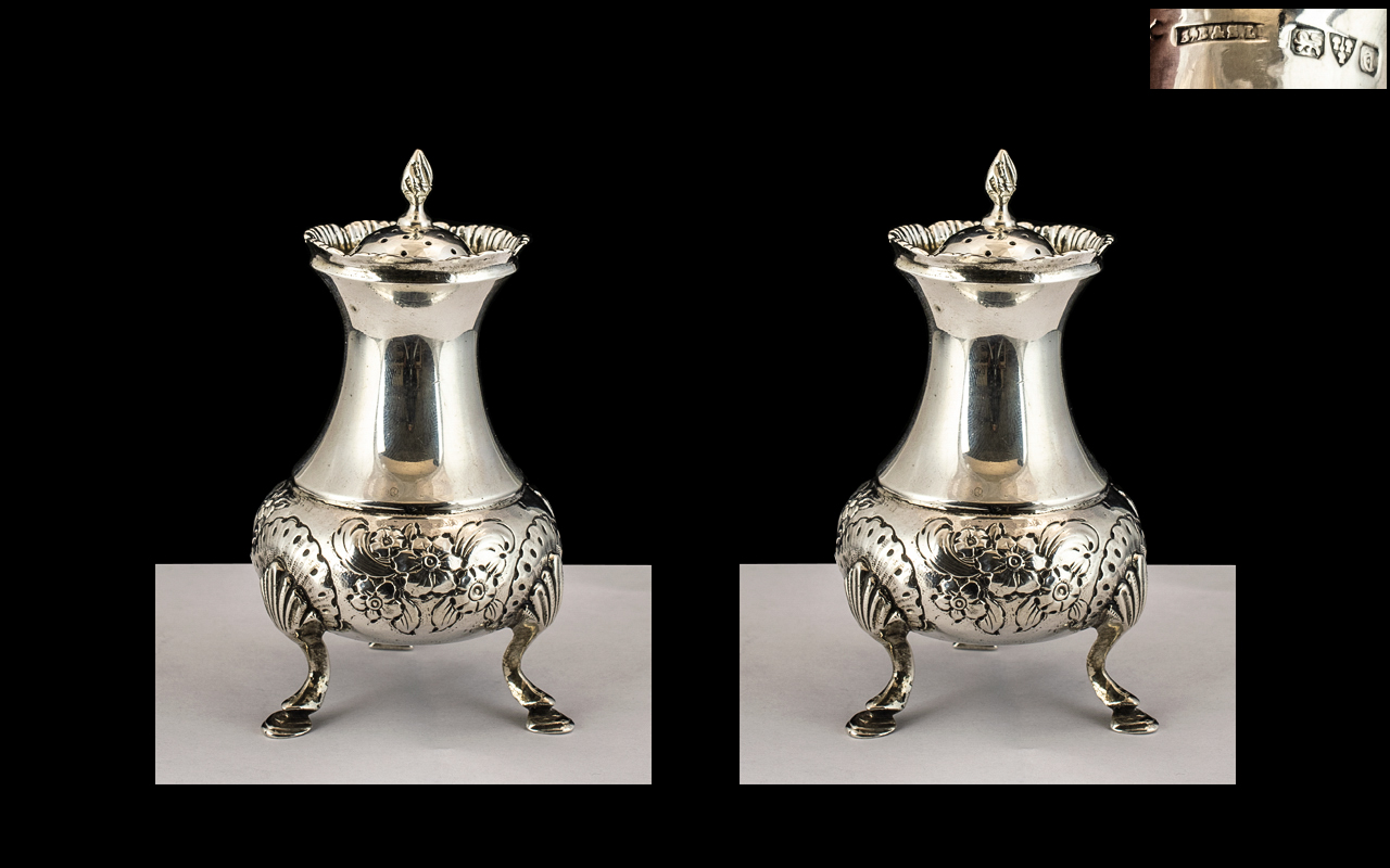 George V - Superior Pair of Sterling Silver Pepperettes,