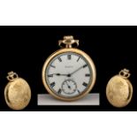 Elgin - Signed Gold Filled Open Faced Keyless Pocket Watch with Ornate Chased Decoration to Back