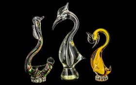 Murano - Fine Trio of 1970's Novelty and Comical Bird Figures - Various Heights and Shapes,