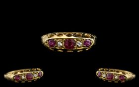 Antique 18ct Diamond Stud Ruby Ring. Lovely Colour and Design Throughout, Ring Size N. 3.4 grams.