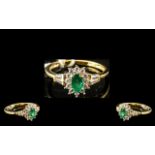 Emerald Solitaire Halo Ring, an emerald of the most beautiful colour, oval cut and measuring .