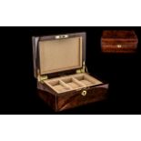 Hillwood - Superb Quality Burl-Walnut Watch Display Lidded Box + Key ( Gold ) With Fitted Calf