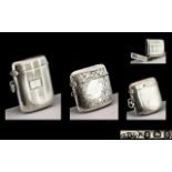 Edwardian Period 1902 - 1910 Trio of Sterling SIlver Hinged Vesta Cases ( 3 ) Various Makers and