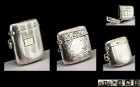 Edwardian Period 1902 - 1910 Trio of Sterling SIlver Hinged Vesta Cases ( 3 ) Various Makers and