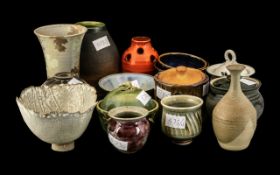 Large Collection of Art Pottery: Ambleside Pottery, 6 vases, 5 lidded jars and 4 bowls,
