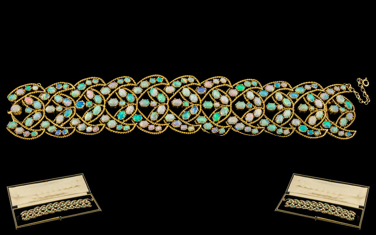 Antique Period - Important and Stunning 18ct Gold Opal Set Bracelet of Large Proportions and