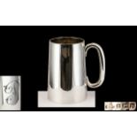 George VI Good Quality Sterling Silver Tankard / Cup of Plain Form with C Shaped Handle.