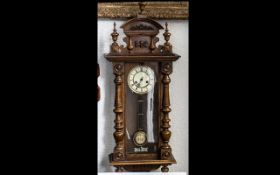 Walnut American Drop Dial Wall Clock, of typical form, with tin painted dial, with Roman numerals.