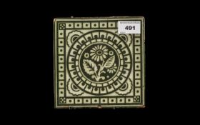 Rare Translucent Glazed Art Pottery Tile with stamped Registration Lozenge to back, maker - Dunn &