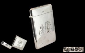 Edwardian Period - Gents Large Sterling Silver Hinged Card Case, Monogrammed to Front otherwise of