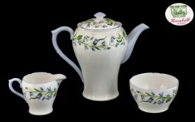 Shelley Bone China 'Karebell' Set comprising teapot, sugar bowl and milk jug,