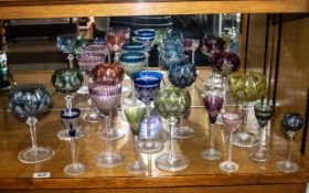 Collection of Eighteen Coloured Venetian Wine and Cordial Glasses,