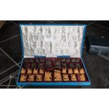 Very Unusual Hand Carved? Camphor Wood Chess Set In Blue Case - No Board.