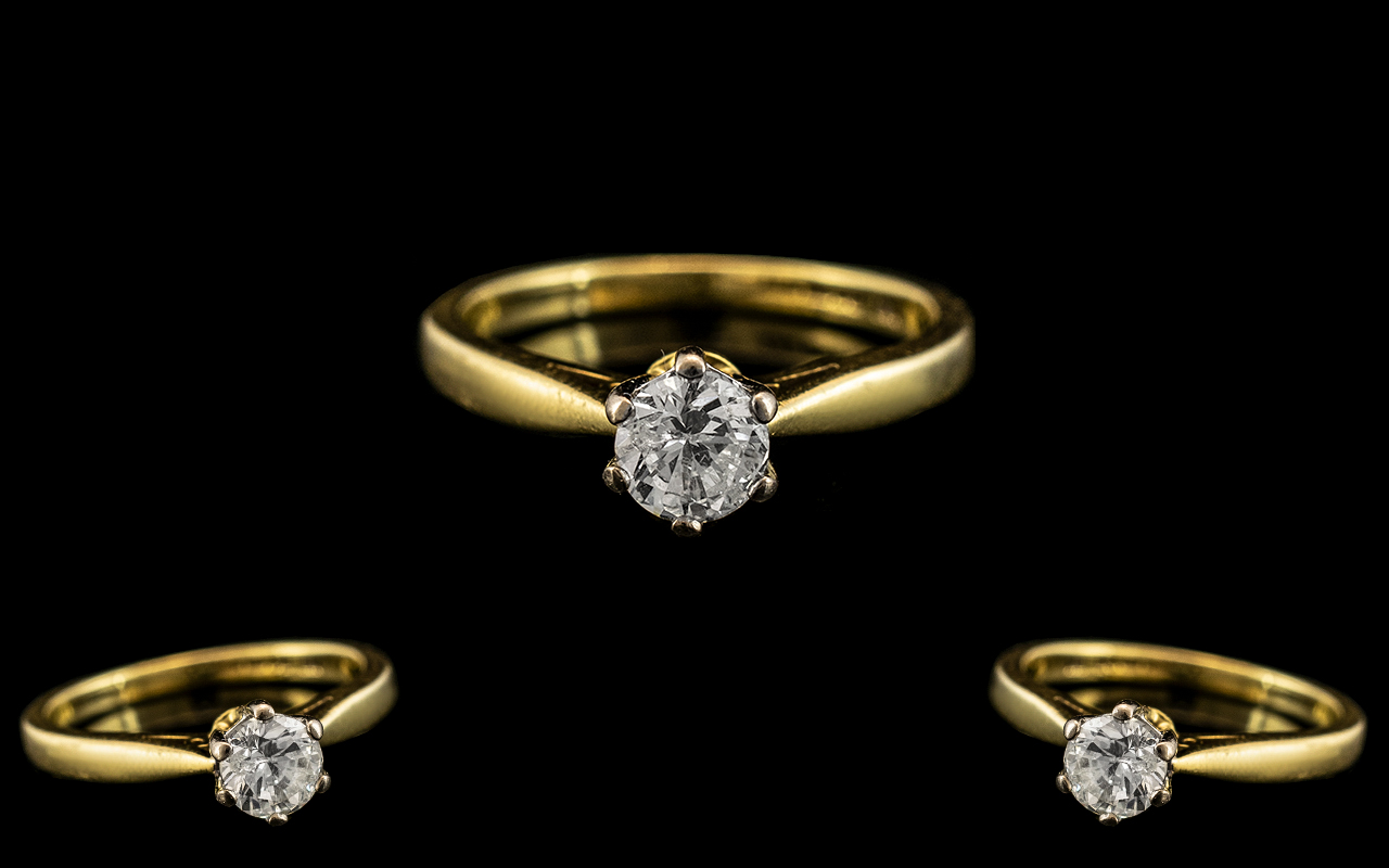 18ct Gold Single Stone Diamond Ring. Full Hallmark to Interior of Shank. The Round Brilliant Cut - Image 2 of 2