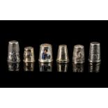 A Good Collection of Antique and Vintage Silver Thimbles ( 6 ) In Total. Various Designs and Makers.