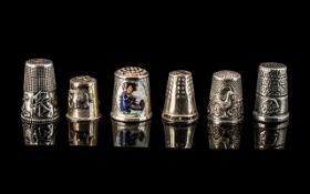 A Good Collection of Antique and Vintage Silver Thimbles ( 6 ) In Total. Various Designs and Makers.