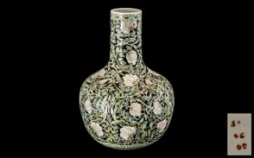 Chinese Bottle Shaped Vase decorated in famille verte enamels,