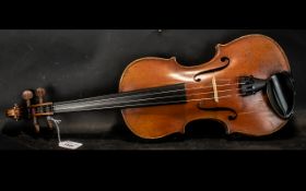 German Conservatory Violin, Two-Piece back, length 13.75", overall length 23". German, circa 1800.