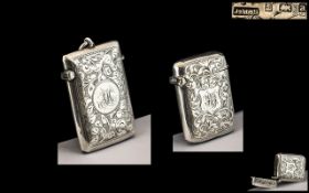 Late Victorian Period Sterling Silver Hinged Vesta Case of Excellent Proportions,