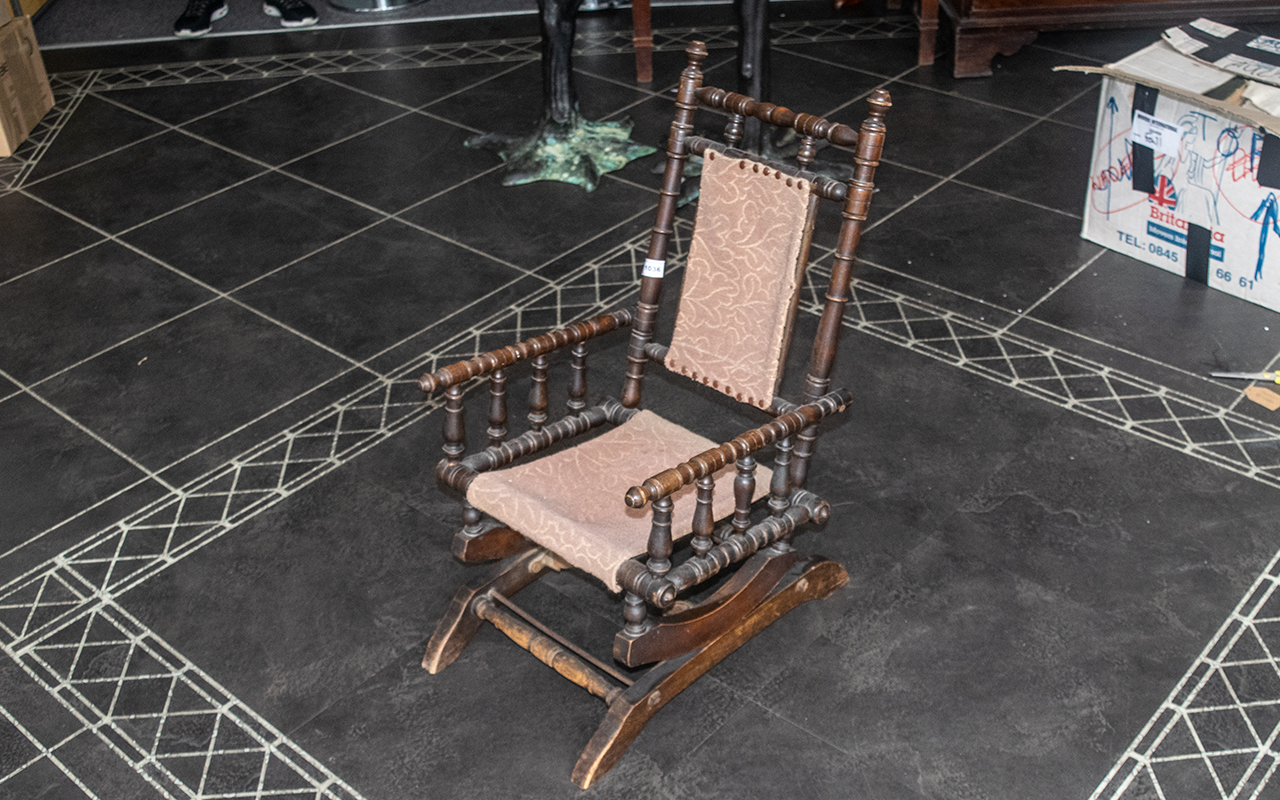 Child's Victorian Oak Rocking Chair, with tapestry fabric seat and back with studded trim, two - Bild 2 aus 2