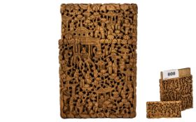 Chinese Antique Carved Wood Canton Card Case of the finest quality,