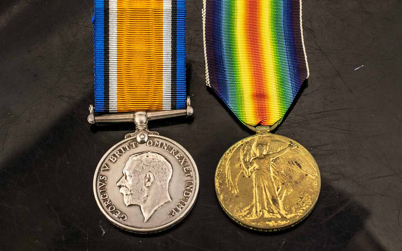 WWI MEDAL DUO, 766603 PTE T.M. LAWSON 28th London Rgt Artists Rifles.