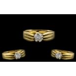 18ct Yellow Gold - Superb Single Stone Diamond Set Ring - Gypsy Setting.