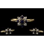 18ct Gold Attractive Sapphire and Diamond Set Cocktail Ring. Pleasing Design. c.1930's.