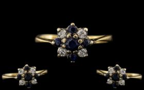 18ct Gold Attractive Sapphire and Diamond Set Cocktail Ring. Pleasing Design. c.1930's.