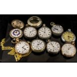 A Collection of Nine Pocket Watches, mostly spares and repairs, to include an open faced Waltham,