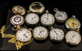 A Collection of Nine Pocket Watches, mostly spares and repairs, to include an open faced Waltham,