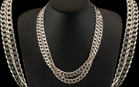 A Fine Pair of Solid and Heavy Sterling Silver Vintage Curb Design Necklaces.