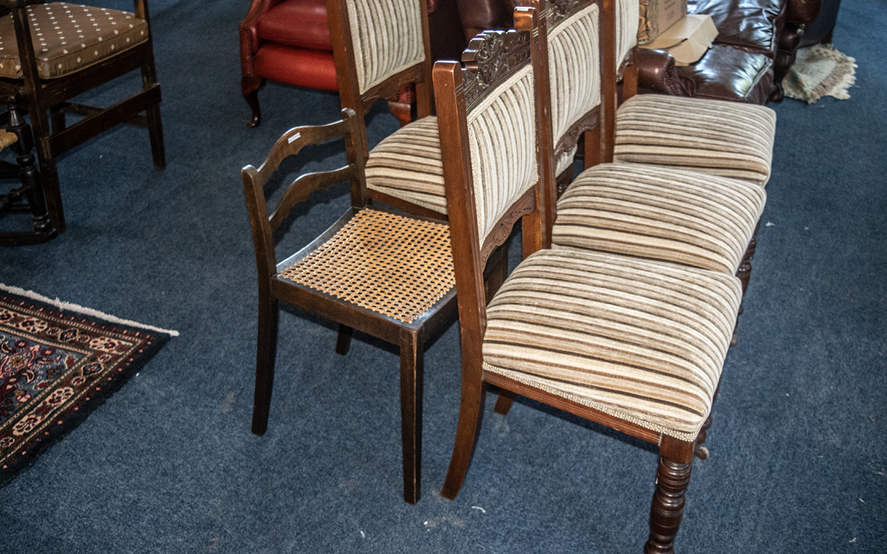 Four Edwardian Upholstered Walnut Dining Chairs, padded back and seat, together with a Begere seated - Image 3 of 4