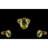 Lemon Quartz and Russian Diopside Statement Ring with an unusual design feature; an 11ct oval,