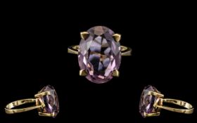 Ladies Attractive 9ct Gold Single Stone Amethyst Set Dress Ring. Fully Hallmarked for 9.