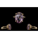 Ladies Attractive 9ct Gold Single Stone Amethyst Set Dress Ring. Fully Hallmarked for 9.