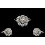 Platinum - Superb Quality Diamond Set Ladies Ring - Flower head Design.