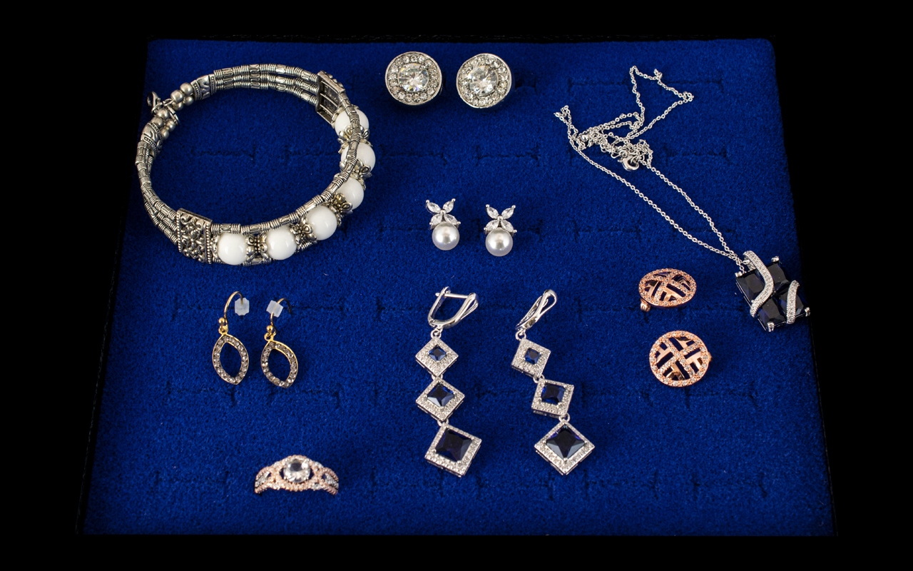 Lovely Collection of Costume Jewellery. Includes Silver Necklace and Blue Pendant - Stamped 925,