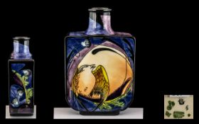 Moorcroft Black Riden - Hand Painted Pilgrim Shaped Vase ' Birds ' Design. Date 2003, Monogrammed T.