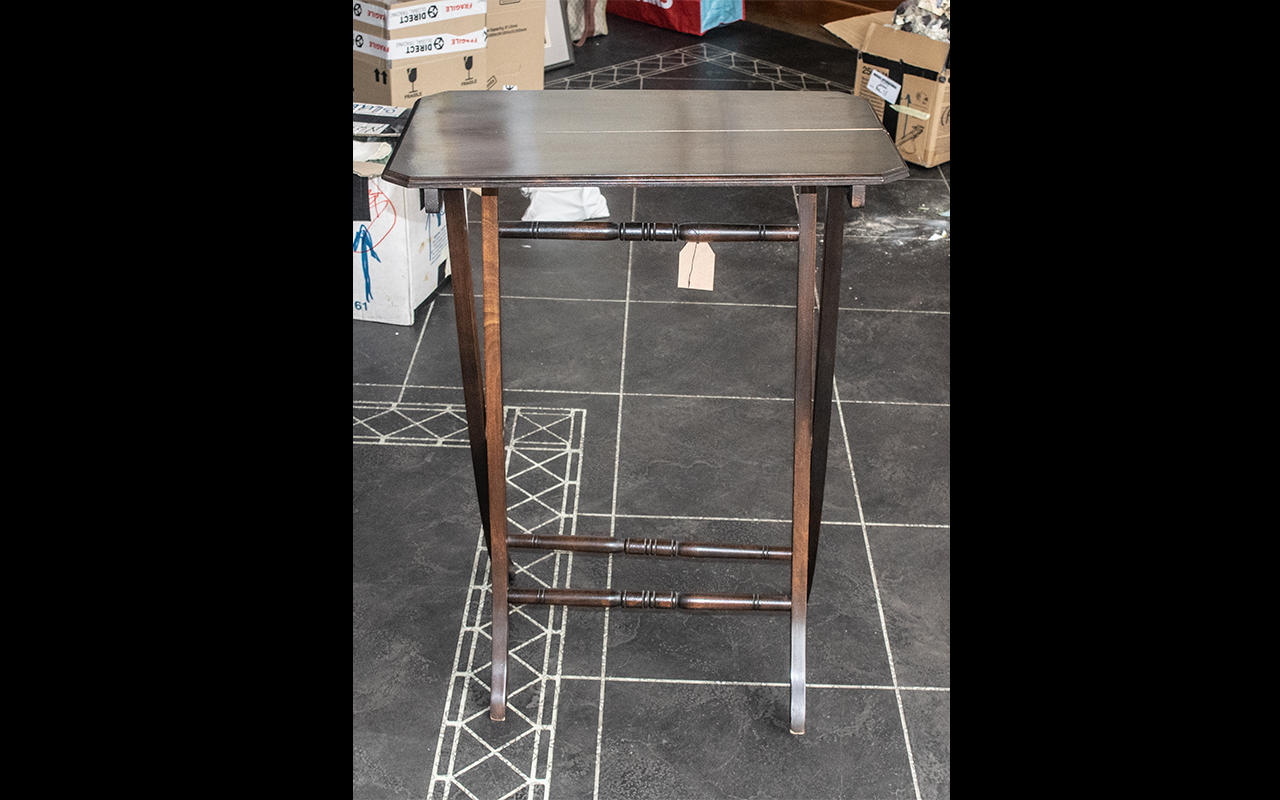 Mahogany Folding Table with cross supports, measures 62 cm wide x 30 cm deep x 76 cm tall approx. - Image 3 of 4