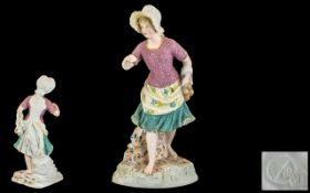 Heubach Superb Bisque Figure of a Young Female Wearing a Summer Dress. Heubach Stamp to Back.