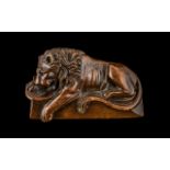 Antique 'Grand Tour' Carved Wood 'Medici' Lion, with a paw resting on a shield; 5 inches (12.