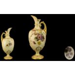 Royal Worcester Hand Painted Blush Ivory Jug / Ewer In The Classical Style,