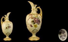 Royal Worcester Hand Painted Blush Ivory Jug / Ewer In The Classical Style,