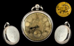 Mid Victorian Period Large and Impressive Sterling Silver Fusse Driven Open Faced Pocket Watch,