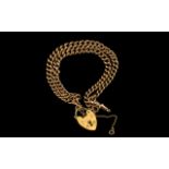 Antique Period - 9ct Gold Double Albert Bracelet with Heart Shaped Padlock. All Links Stamped 9.